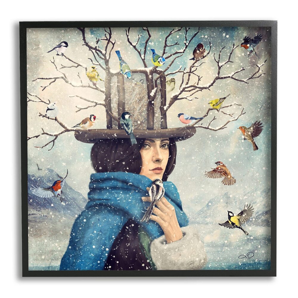 5429 Birds Flocking Tree Hat Blue Scarf Winter Snow, Design by Paula Belle